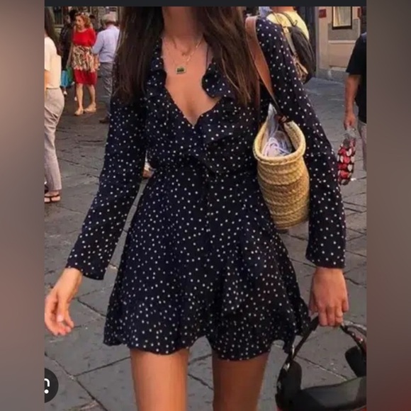 Realisation Alexandra Star Silk Warp Mini Dress Navy Size Small - Picture 2 of 6